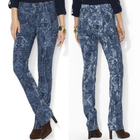 LRL RALPH LAUREN INDIGO SOUTHWEST DESIGN FLARE LEG VINTAGE JEANS SIZE 12 EUC - Picture 1 of 10
